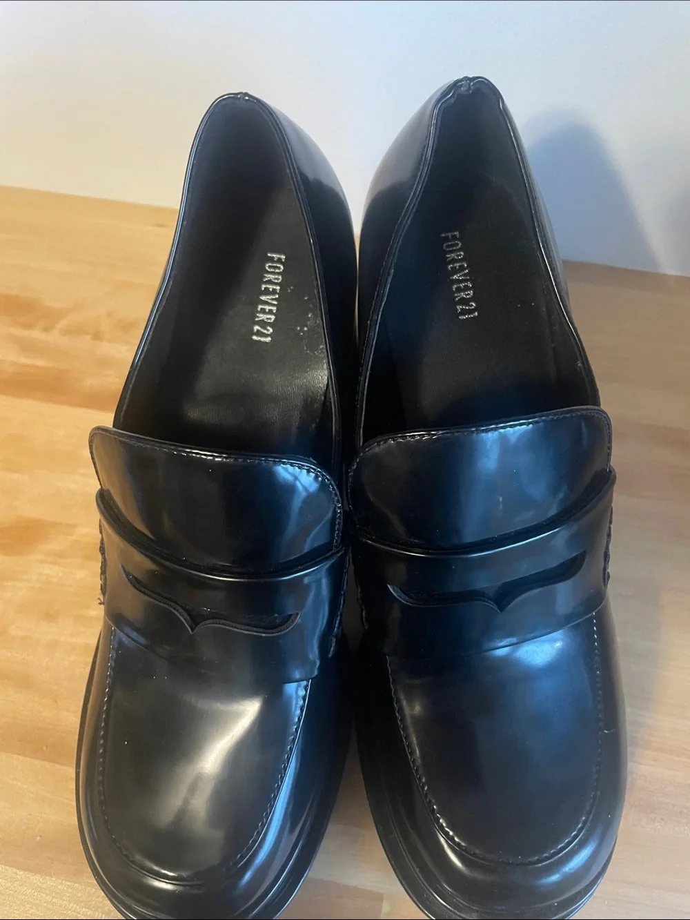 Forever 21 Black Patent Platform Penny Loafers
